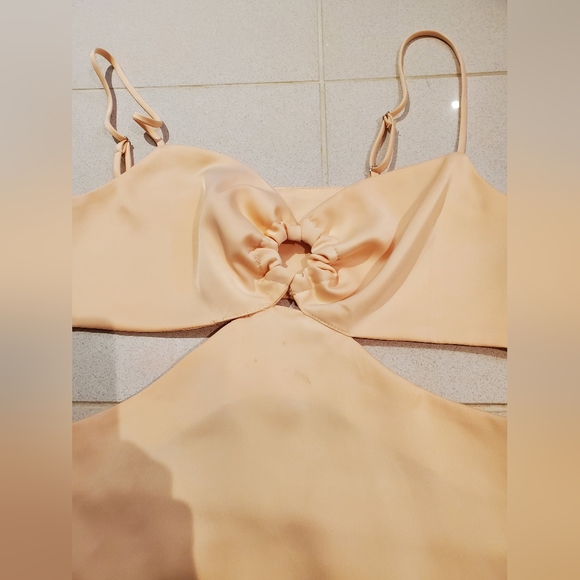 Dress - sleeveless peach color satin dress - Picture 2 of 4